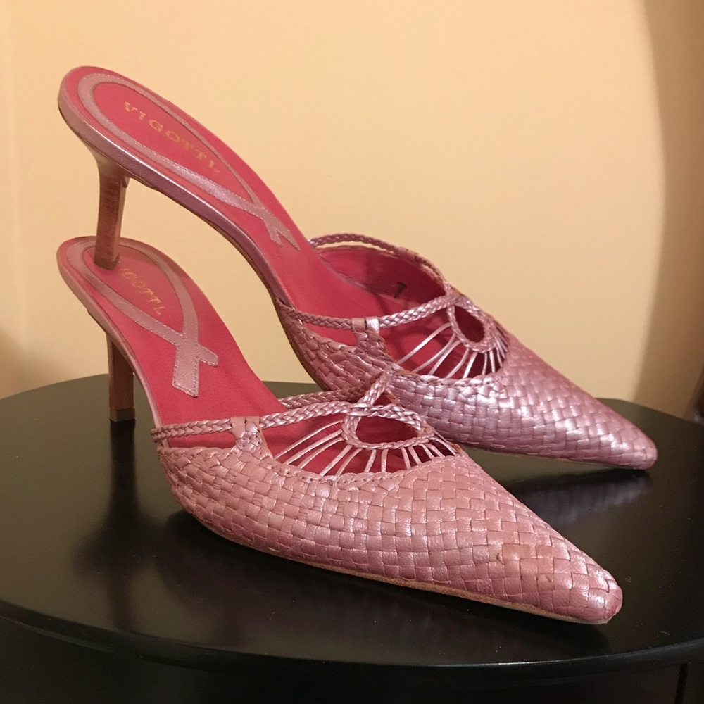 Leather kitten heels mules